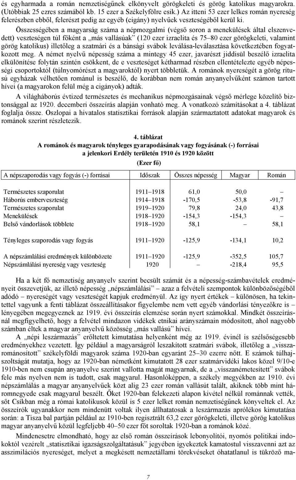 Összességében a magyarság száma a népmozgalmi (végsı soron a menekülések által elszenvedett) veszteségen túl fıként a más vallásúak (120 ezer izraelita és 75 80 ezer görögkeleti, valamint görög