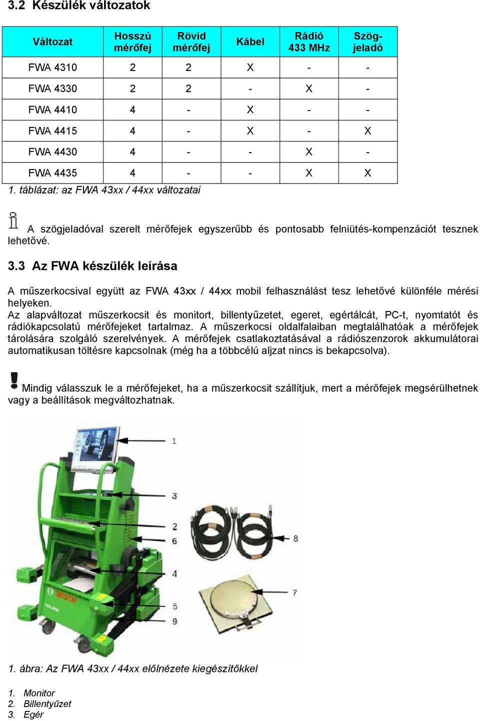 3 Az FWA készülék leírása A műszerkocsival együtt az FWA 43xx / 44xx mobil felhasználást tesz lehetővé különféle mérési helyeken.