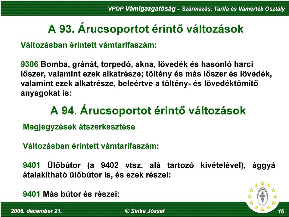 lövedéktömítő anyagokat is: A 94.