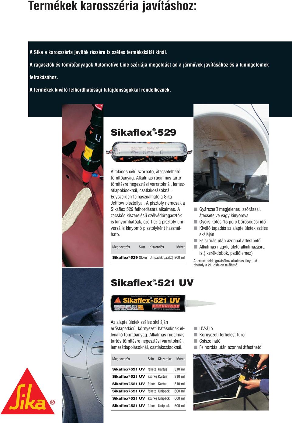 Sikaflex -529 Általános célú szórható, átecsetelhetô tömítôanyag. Alkalmas rugalmas tartó tömítésre hegesztési varratoknál, lemezátlapolásoknál, csatlakozásoknál.