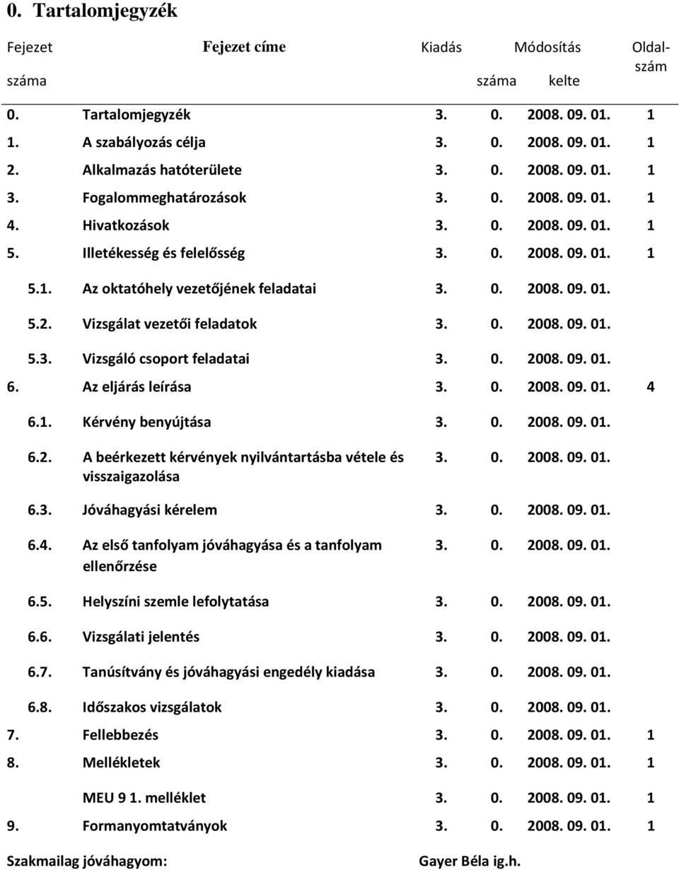 0. 2008. 09. 01. 5.2. Vizsgálat vezetői feladatok 3. 0. 2008. 09. 01. 5.3. Vizsgáló csoport feladatai 3. 0. 2008. 09. 01. 6. Az eljárás leírása 3. 0. 2008. 09. 01. 4 6.1. Kérvény benyújtása 3. 0. 2008. 09. 01. 6.2. A beérkezett kérvények nyilvántartásba vétele és visszaigazolása 3.