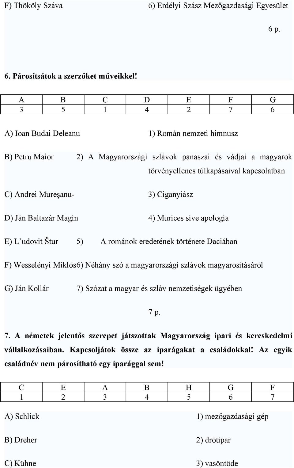 Mureşanu- 3) Ciganyiász D) Ján Baltazár Magin 4) Murices sive apologia E) L udovit Štur 5) A románok eredetének története Daciában F) Wesselényi Miklós6) Néhány szó a magyarországi szlávok