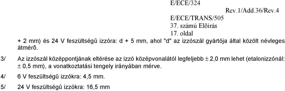 3/ Az izzószál középpontjának eltérése az izzó középvonalától legfeljebb ± 2,0 mm
