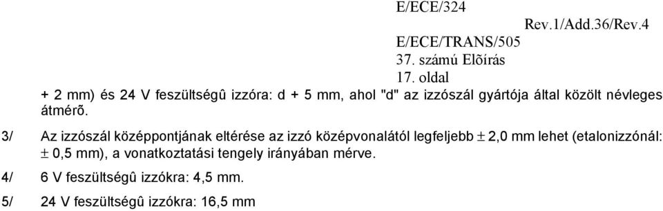 3/ Az izzószál középpontjának eltérése az izzó középvonalától legfeljebb ± 2,0 mm