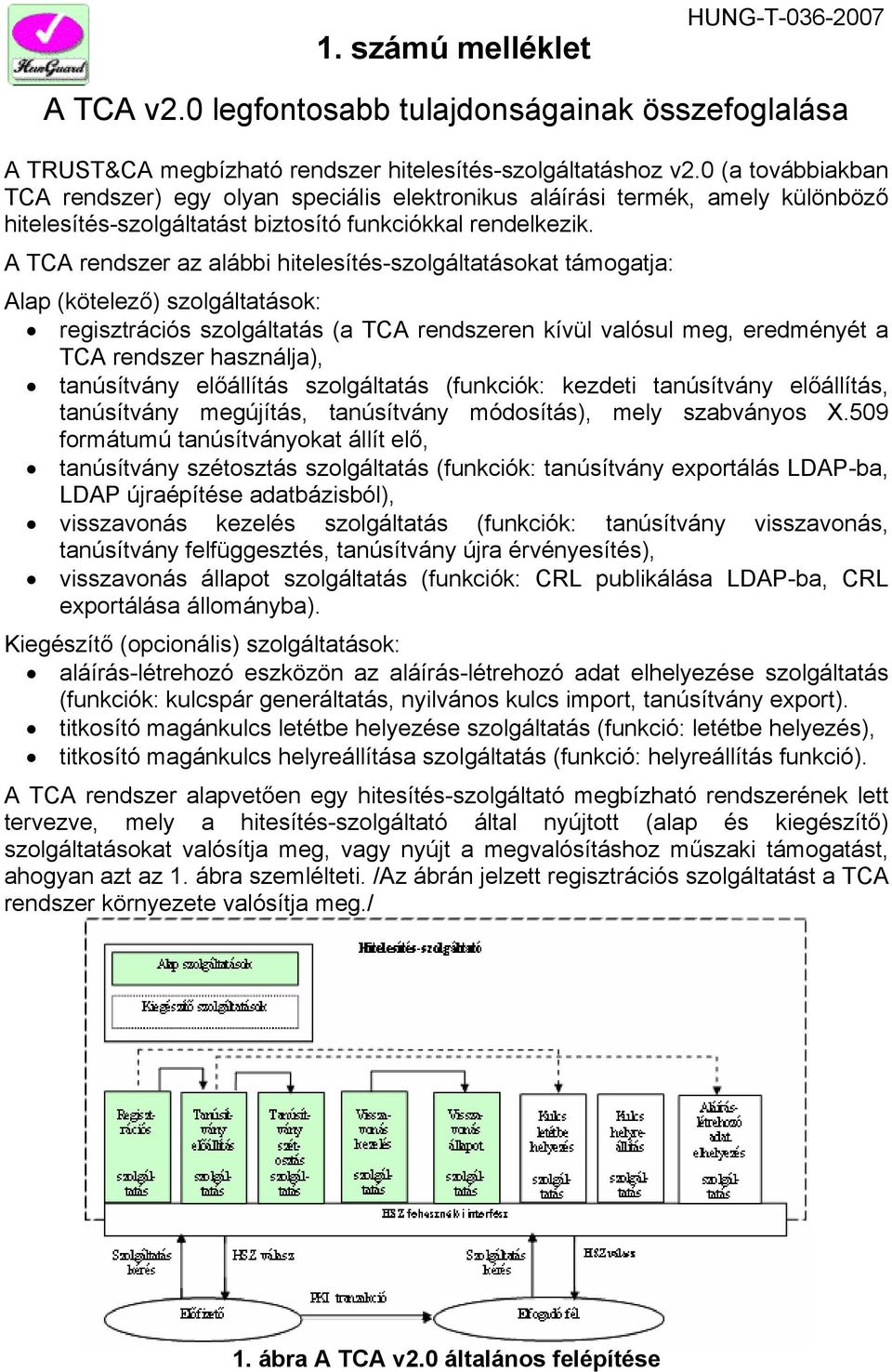 A TCA rendszer az alábbi hitelesítés-szolgáltatásokat támogatja: Alap (kötelező) szolgáltatások: regisztrációs szolgáltatás (a TCA rendszeren kívül valósul meg, eredményét a TCA rendszer használja),