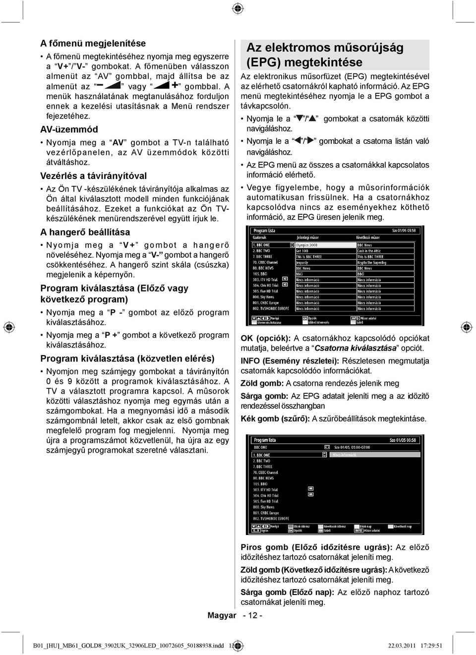 AV-üzemmód Nyomja meg a AV gombot a TV-n található vezérlőpanelen, az AV üzemmódok közötti átváltáshoz.
