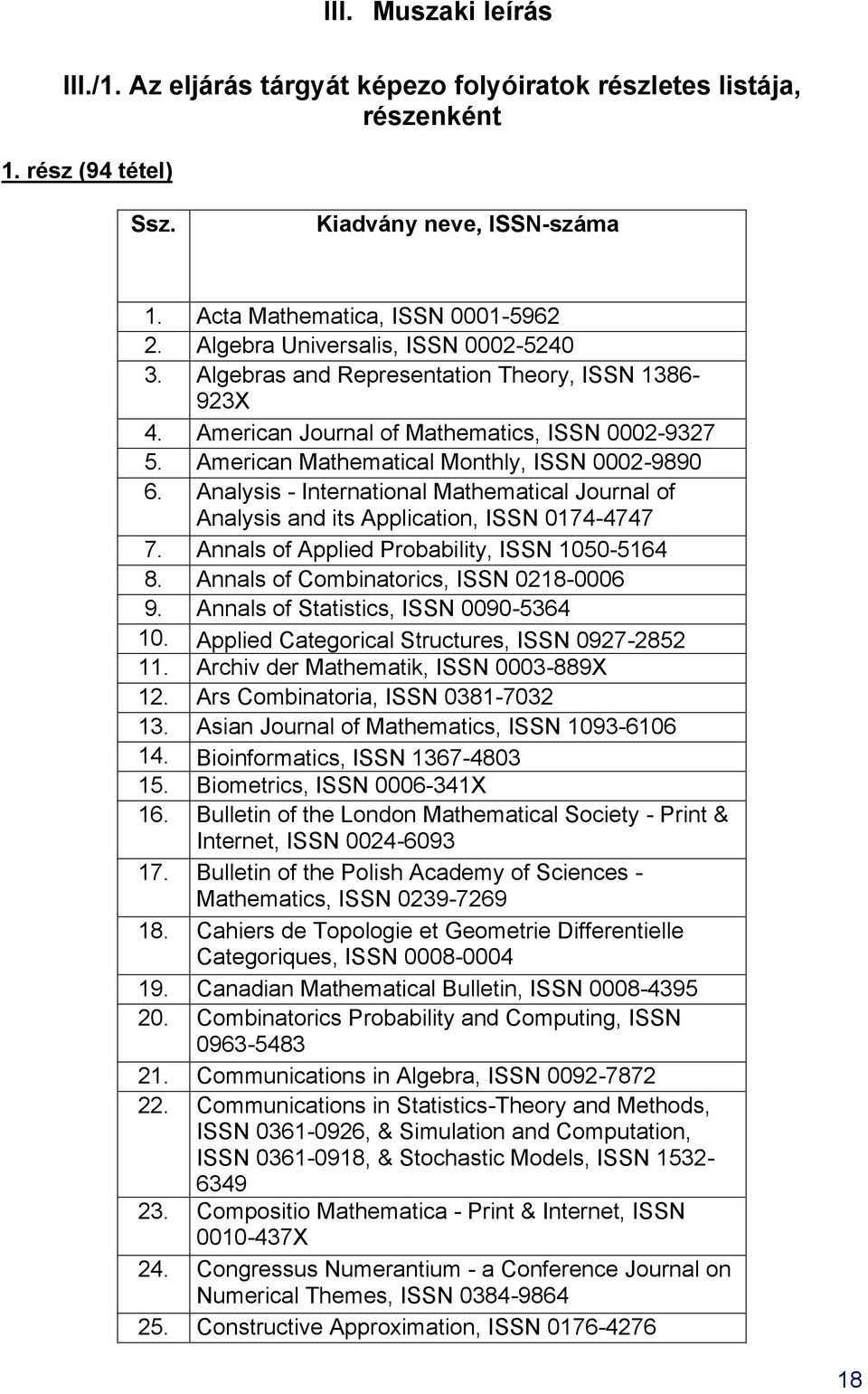 Analysis - International Mathematical Journal of Analysis and its Application, ISSN 0174-4747 7. Annals of Applied Probability, ISSN 1050-5164 8. Annals of Combinatorics, ISSN 0218-0006 9.