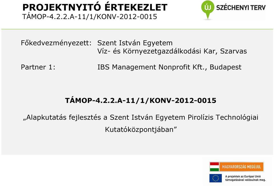 Környezetgazdálkodási Kar, Szarvas Partner 1: IBS Management Nonprofit Kft.