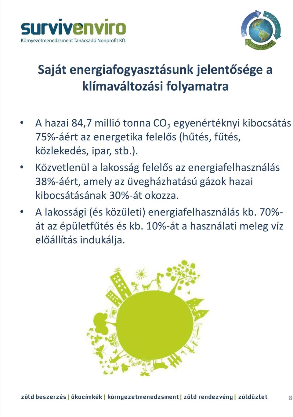 Közvetlenül a lakosság felelős az energiafelhasználás 38%-áért, amely az üvegházhatású gázok hazai kibocsátásának