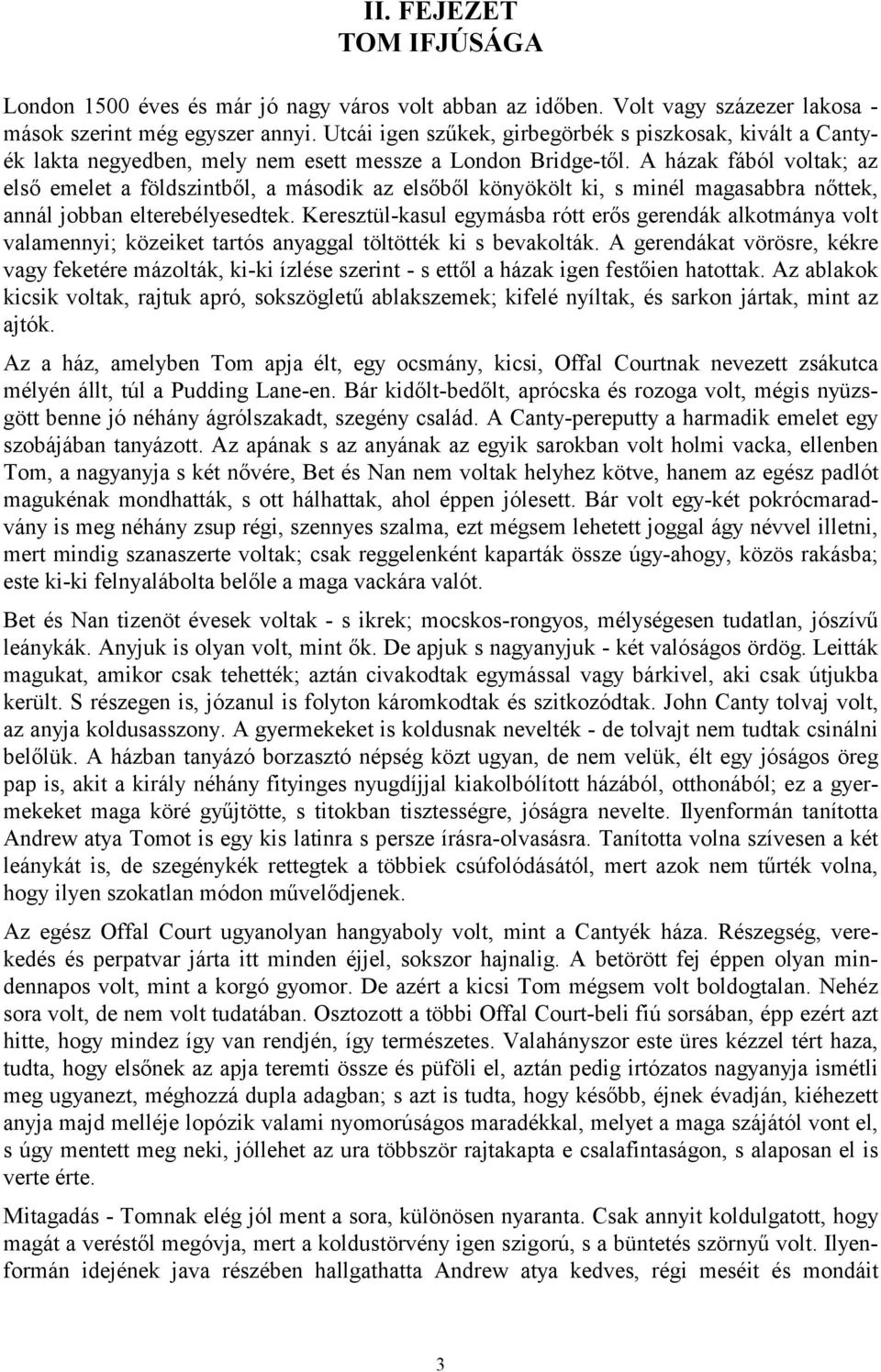 A házak fából voltak; az első emelet a földszintből, a második az elsőből könyökölt ki, s minél magasabbra nőttek, annál jobban elterebélyesedtek.
