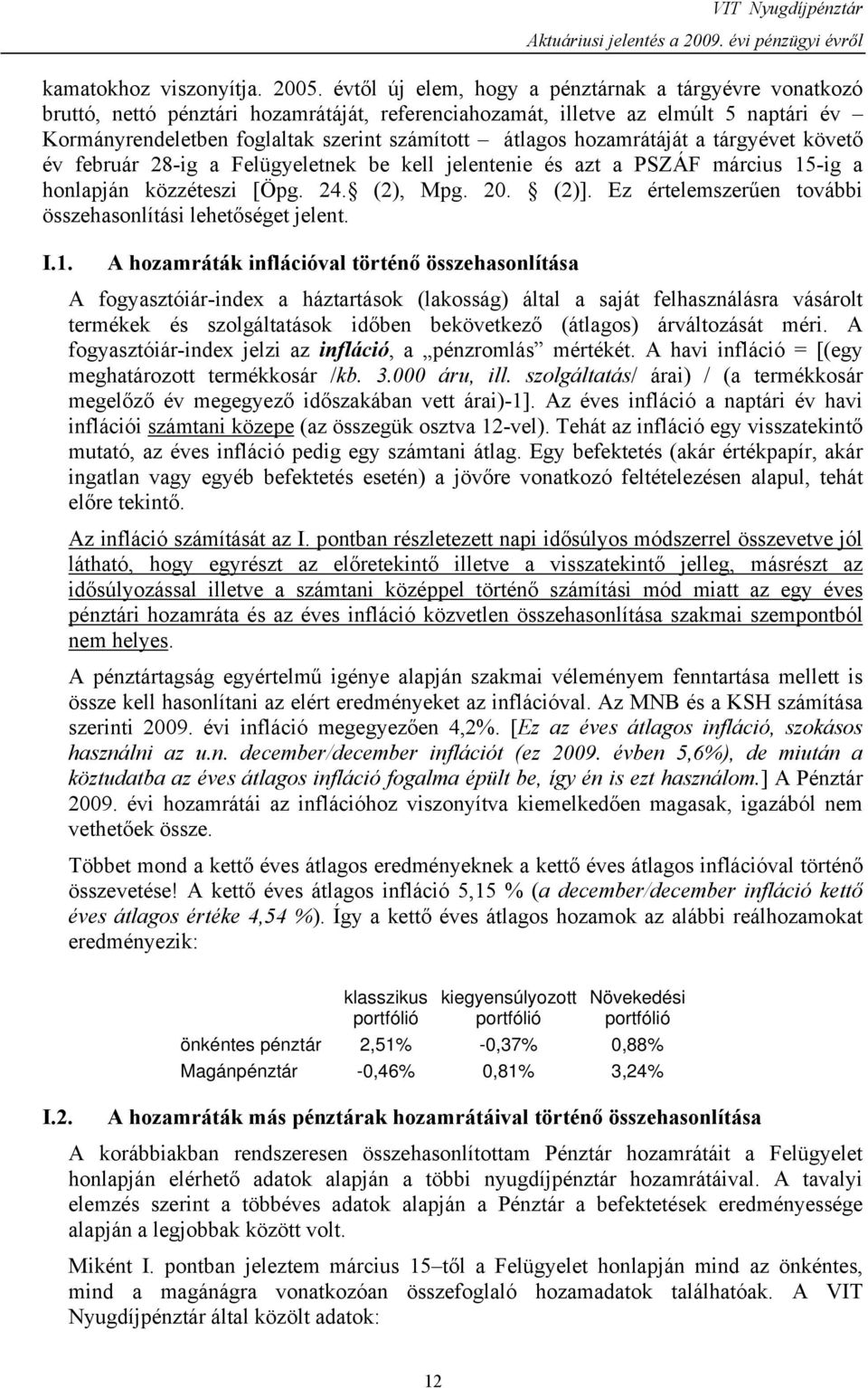 hozamrátáját a tárgyévet követő év február 28-ig a Felügyeletnek be kell jelentenie és azt a PSZÁF március 15-ig a honlapján közzéteszi [Öpg. 24. (2), Mpg. 20. (2)].