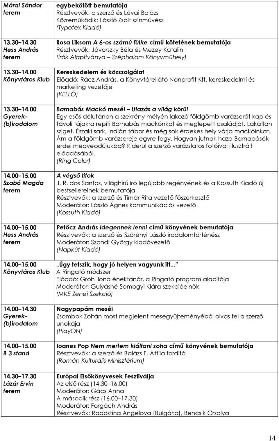 Jávorszky Béla és Mezey Katalin (Írók Alapítványa Széphalom Könyvmőhely) Kereskedelem és közszolgálat Elıadó: Rácz András, a Könyvtárellátó Nonprofit Kft.