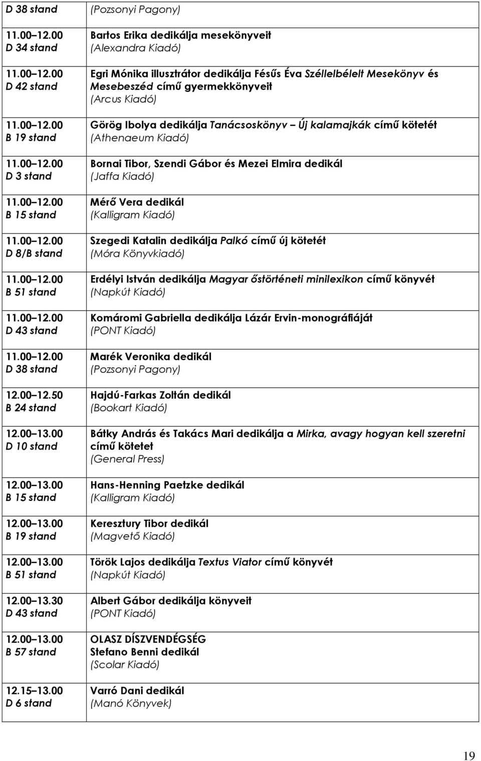 00 D 6 stand (Pozsonyi Pagony) Bartos Erika dedikálja mesekönyveit (Alexandra Kiadó) Egri Mónika illusztrátor dedikálja Fésős Éva Széllelbélelt Mesekönyv és Mesebeszéd címő gyermekkönyveit (Arcus
