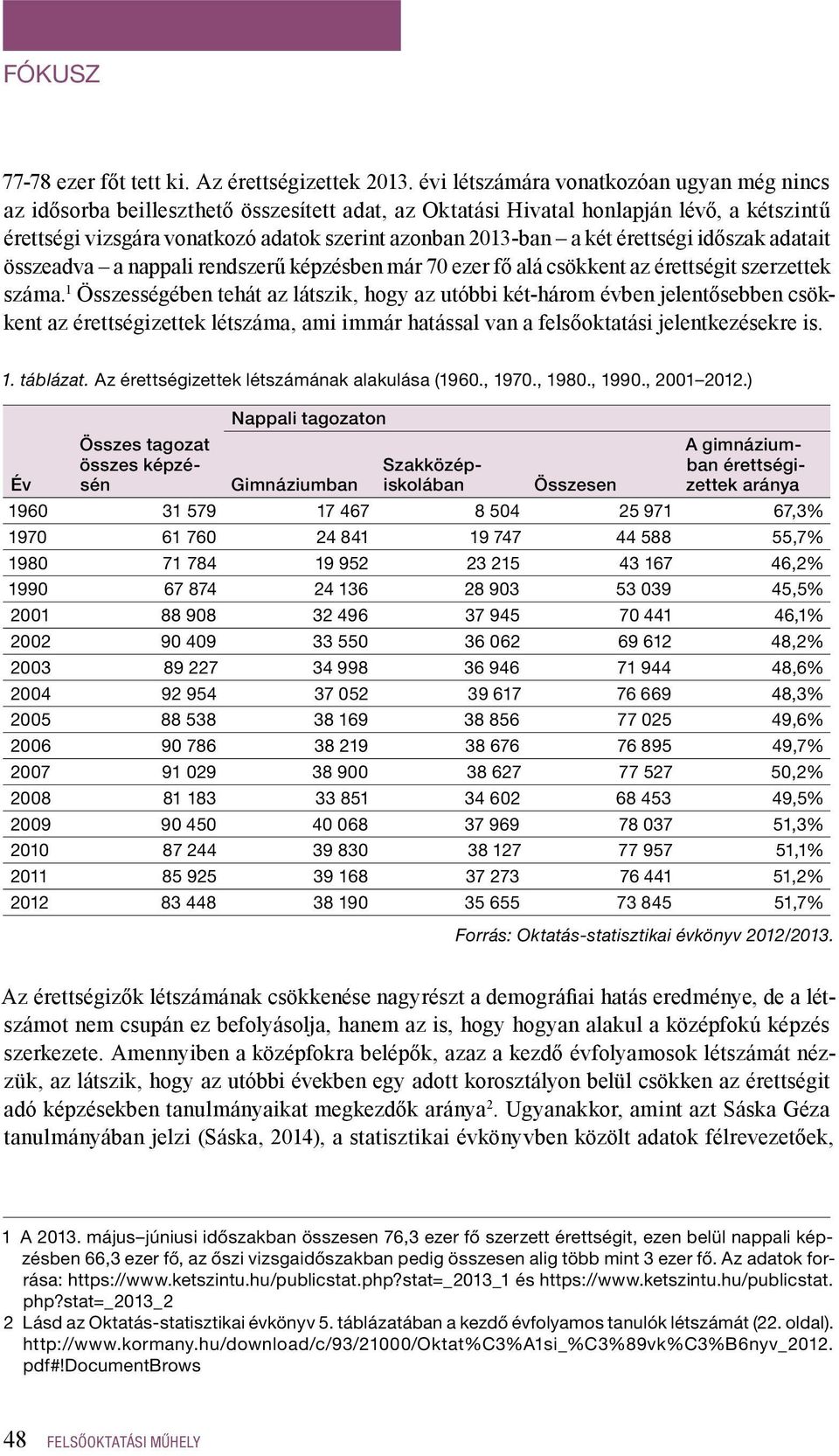 két érettségi időszak adatait összeadva a nappali rendszerű képzésben már 70 ezer fő alá csökkent az érettségit szerzettek száma.