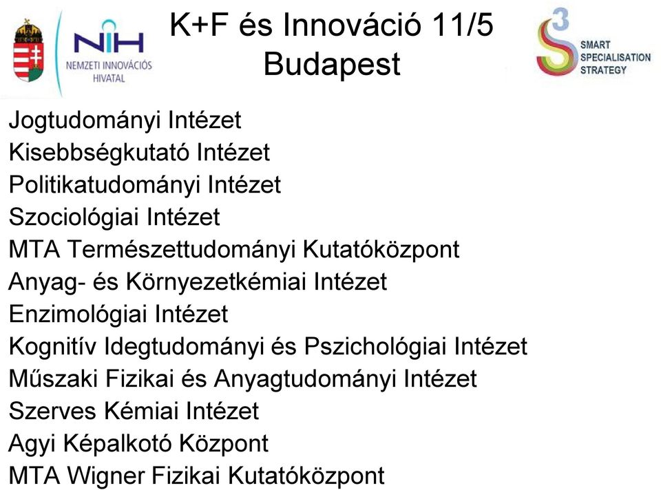 Enzimológiai Intézet Kognitív Idegtudományi és Pszichológiai Intézet Műszaki Fizikai és