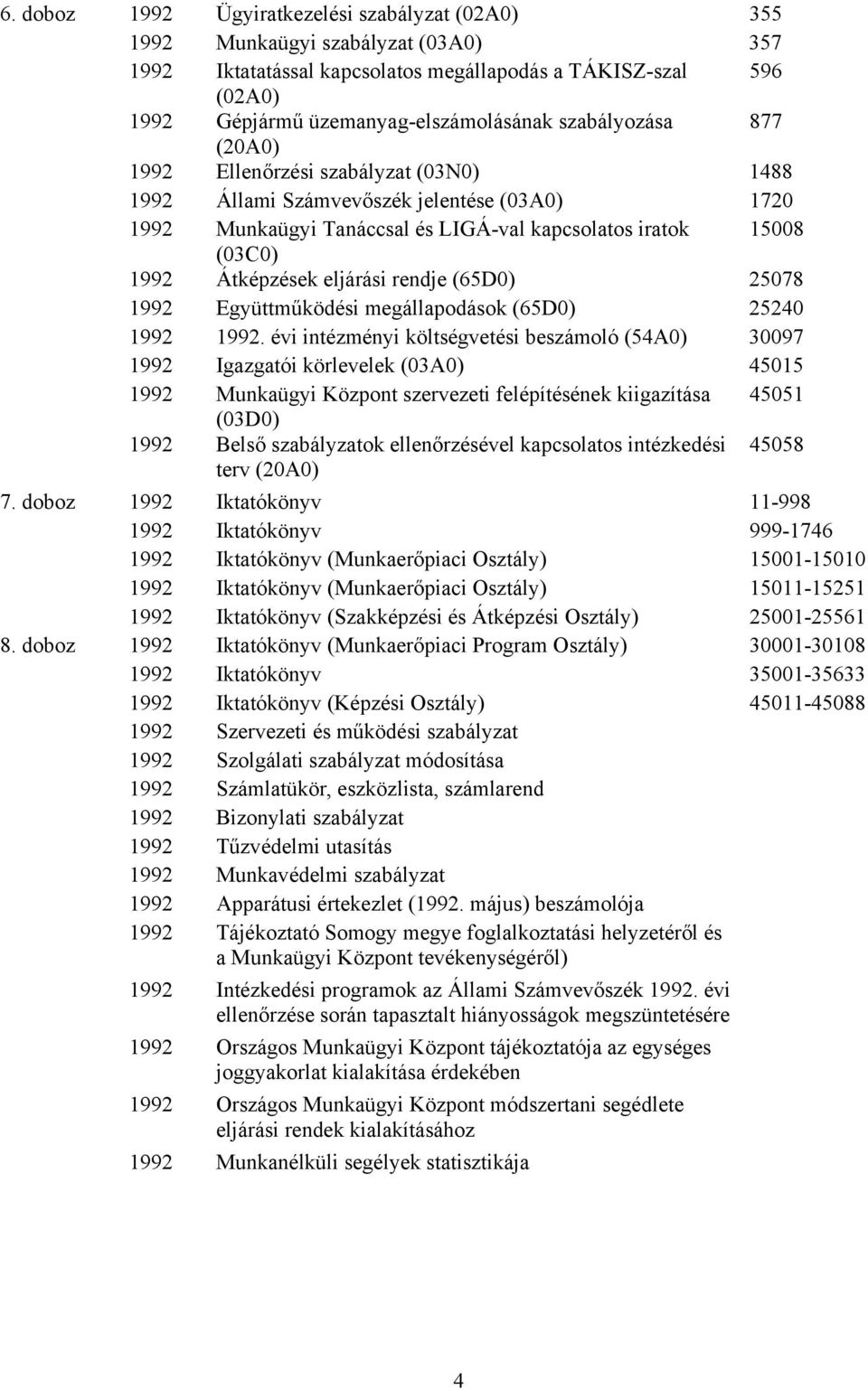 eljárási rendje (65D0) 25078 1992 Együttműködési megállapodások (65D0) 25240 1992 1992.