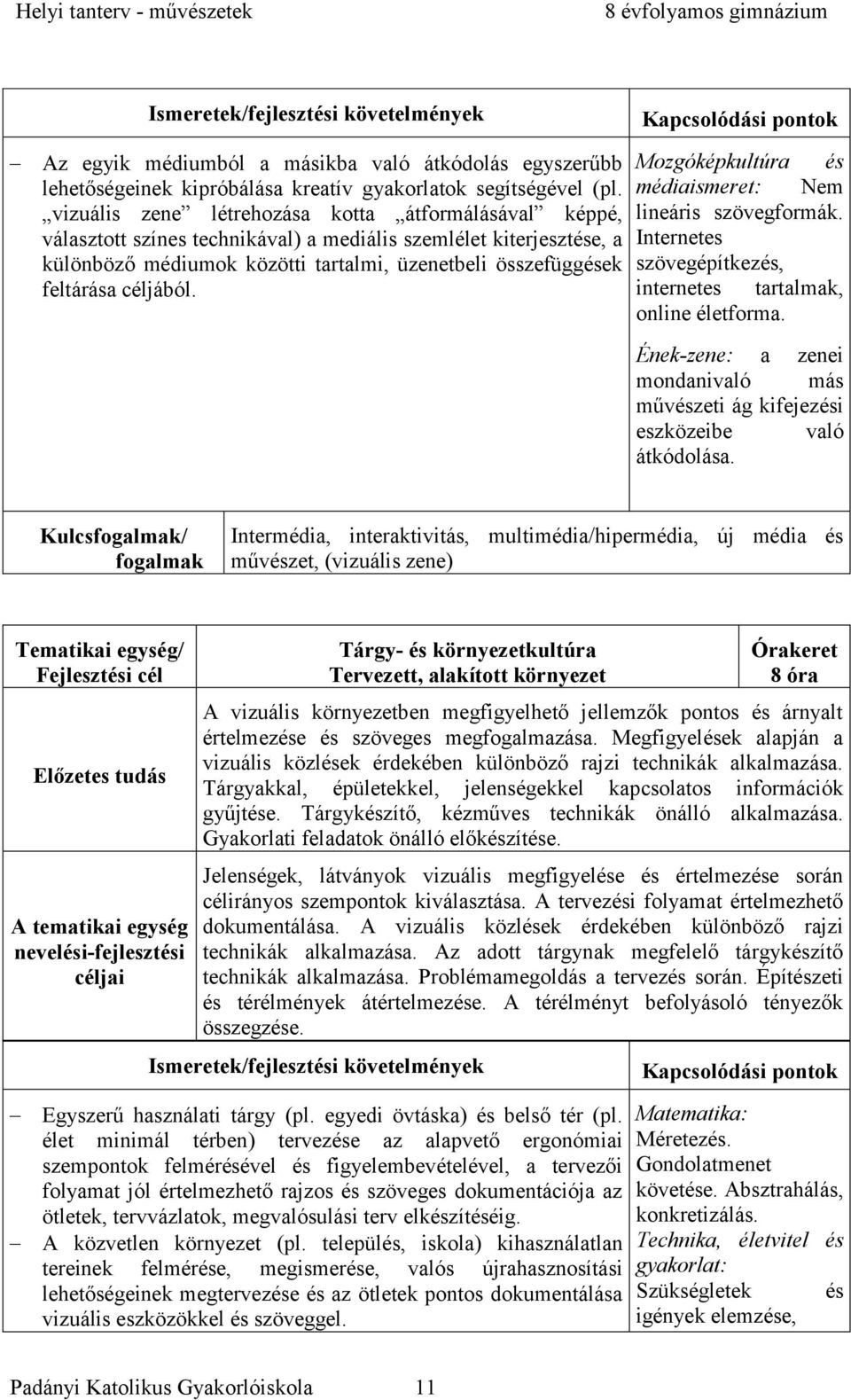 vizuális zene létrehozása kotta átformálásával képpé, választott színes technikával) a mediális szemlélet kiterjesztése, a különböző médiumok közötti tartalmi, üzenetbeli összefüggések feltárása