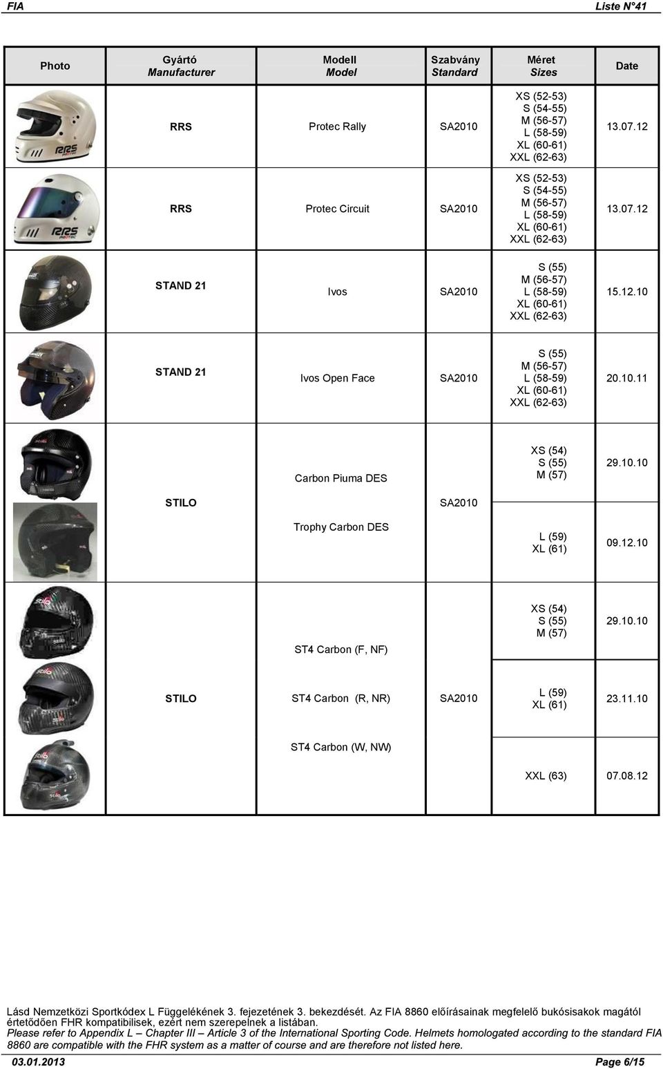 12.10 S (55) M (57) 29.10.10 ST4 Carbon (F, NF) STILO ST4 Carbon (R, NR) L (59) 23.