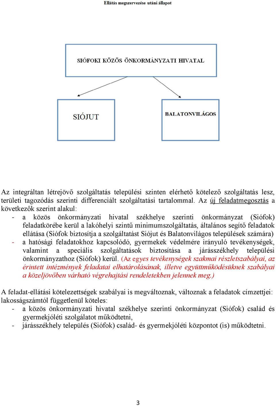 segítő feladatok ellátása (Siófok biztosítja a szolgáltatást Siójut és Balatonvilágos települések számára) - a hatósági feladatokhoz kapcsolódó, gyermekek védelmére irányuló tevékenységek, valamint a