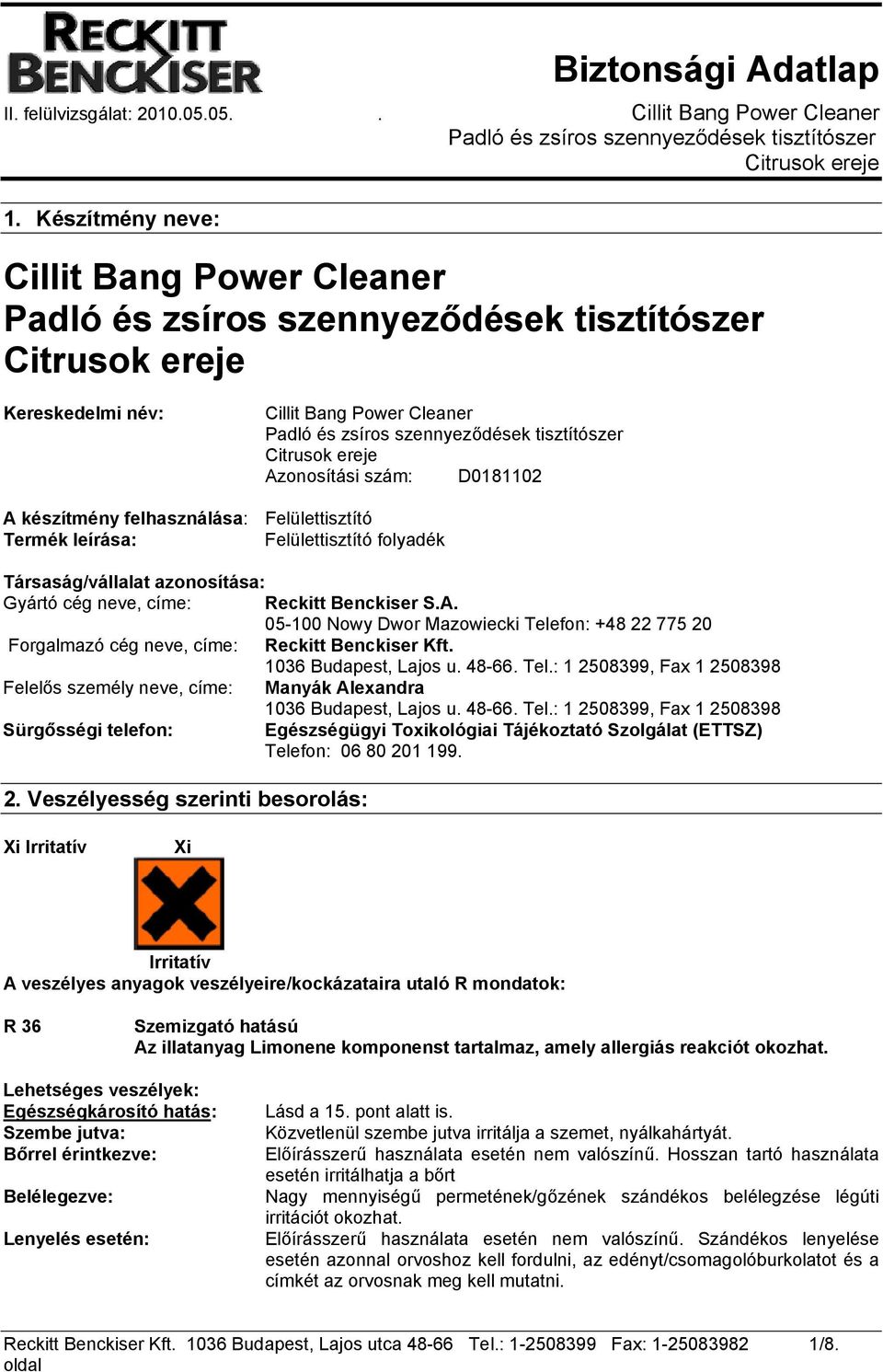 Cillit Bang Power Cleaner Padló és zsíros szennyeződések tisztítószer  Citrusok ereje - PDF Ingyenes letöltés