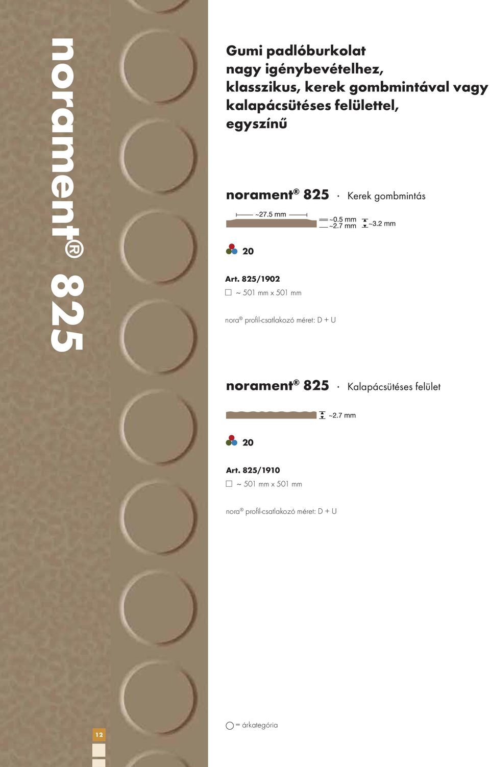 825/1902 ~ 501 mm x 501 mm nora profil-csatlakozó méret: D + U norament 825