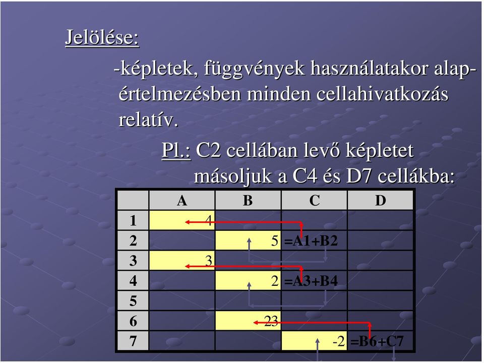 : C2 cellában levő képletet másoljuk a C4 és s D7