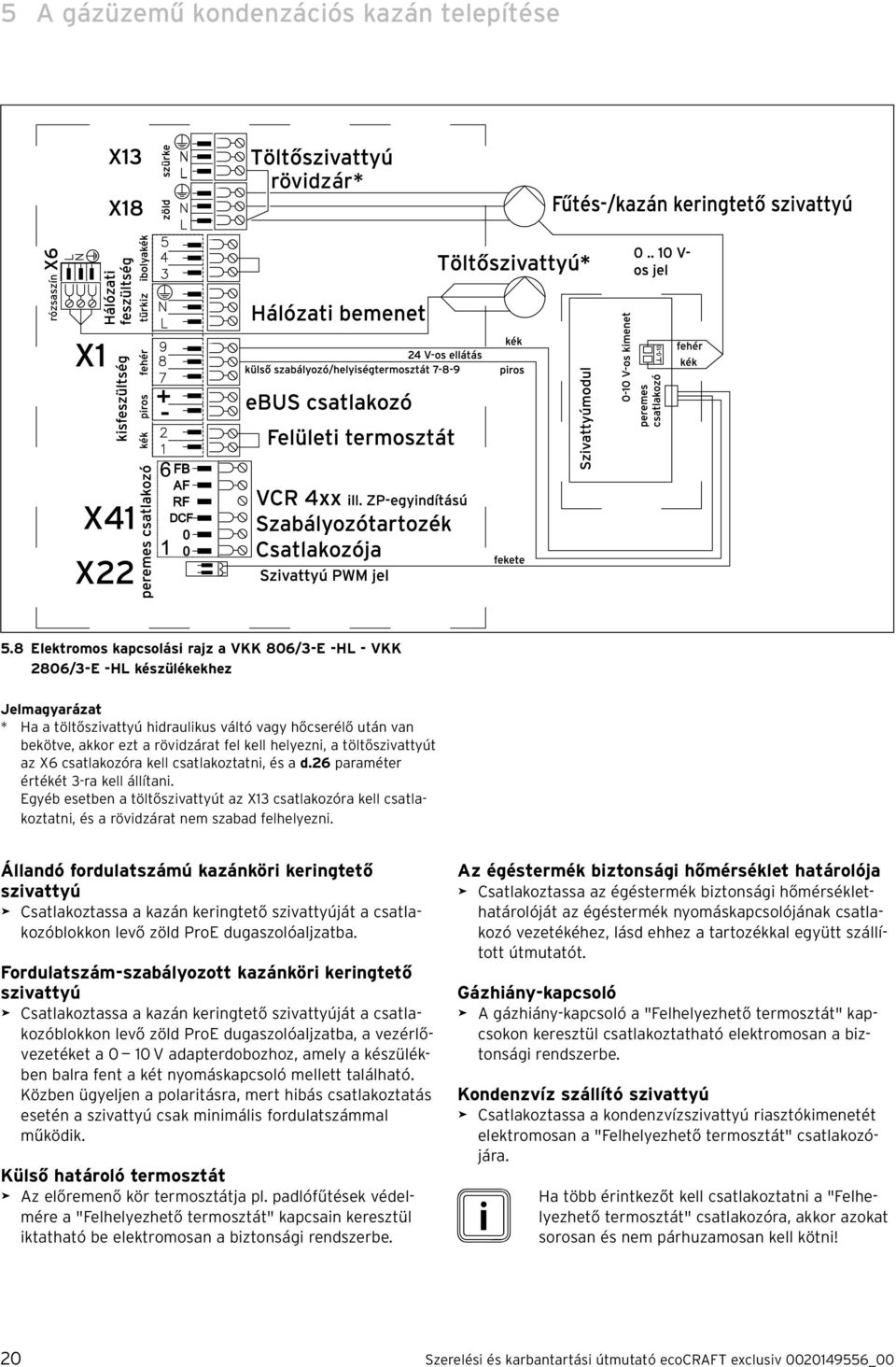 a töltőszvattyút az X6 csatlakozóra kell csatlakoztatn, és a d.6 paraméter értékét -ra kell állítan.