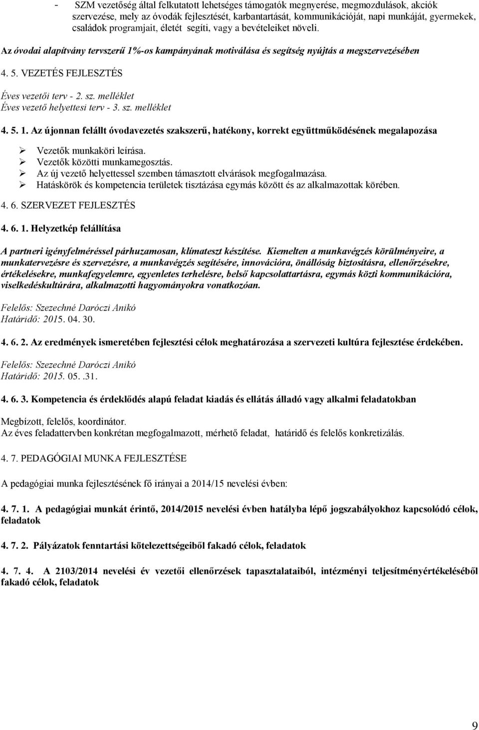 VEZETÉS FEJLESZTÉS Éves vezetői terv - 2. sz. melléklet Éves vezető helyettesi terv - 3. sz. melléklet 4. 5. 1.