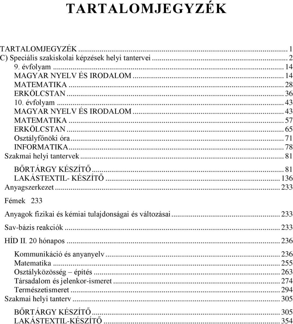.. 233 Fémek 233 Anyagok fizikai és kémiai tulajdonságai és változásai... 233 Sav-bázis reakciók... 233 HÍD II. 20 hónapos... 236 Kommunikáció és anyanyelv... 236 Matematika.
