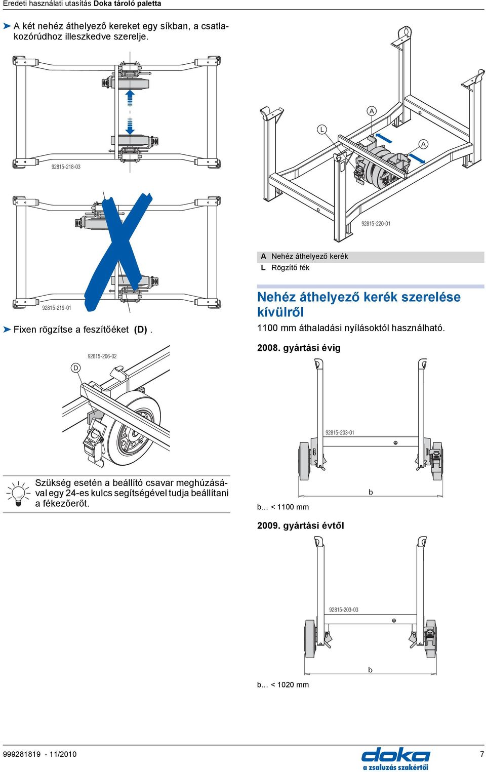 Nehéz áthelyező kerék szerelése kívülről 1100 mm áthldási nyílásoktól hsználhtó. 92815-206-02 2008.