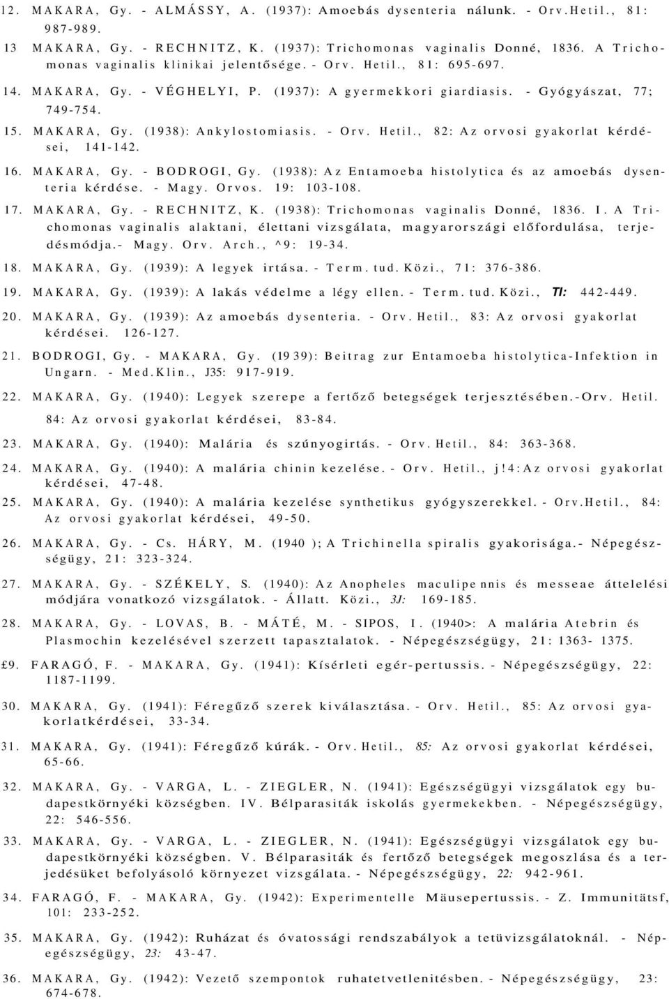 - Orv. Hetil., 82: Az orvosi gyakorlat kérdései, 141-142. 16. MAKARA, Gy. - BODROGI, Gy. (1938): Az Entamoeba histolytica és az amoebás dysenteria kérdése. - Magy. Orvos. 19: 103-108. 17. MAKARA, Gy. - RECHNITZ, K.