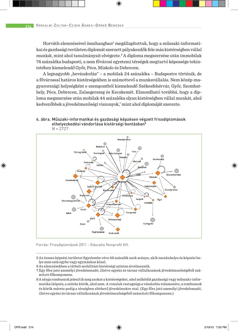 6 A diploma megszerzése után immobilak 74 százaléka budapesti, a nem fővárosi egyetemi térségek megtartó képessége tekintetében kiemelendő Győr, Pécs, Miskolc és Debrecen.