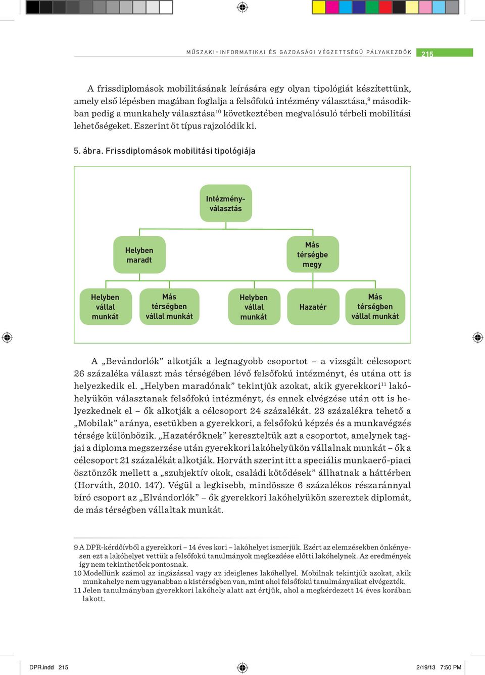 Frissdiplomások mobilitási tipológiája Intézményválasztás Helyben maradt Más térségbe megy Helyben vállal munkát Más térségben vállal munkát Helyben vállal munkát Hazatér Más térségben vállal munkát