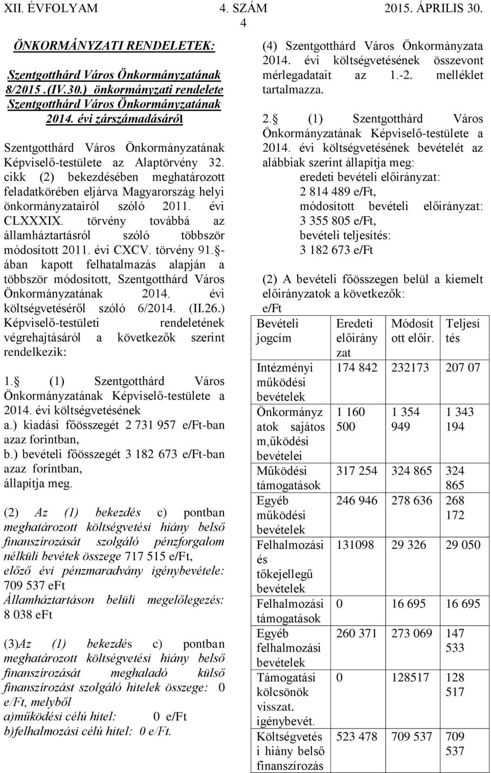 törvény 91. - ában kapott felhatalmazás alapján a többször módosított, Szentgotthárd Város Önkormányzatának 2014. évi költségvetéséről szóló 6/2014. (II.26.