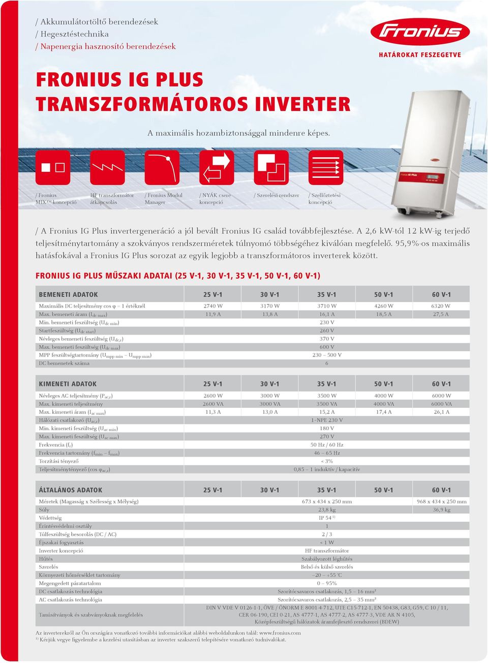 továbbfejlesztése. A 2,6 kw-tól 12 kw-ig terjedő teljesítménytartomány a szokványos rendszerméretek túlnyomó többségéhez kiválóan megfelelő.