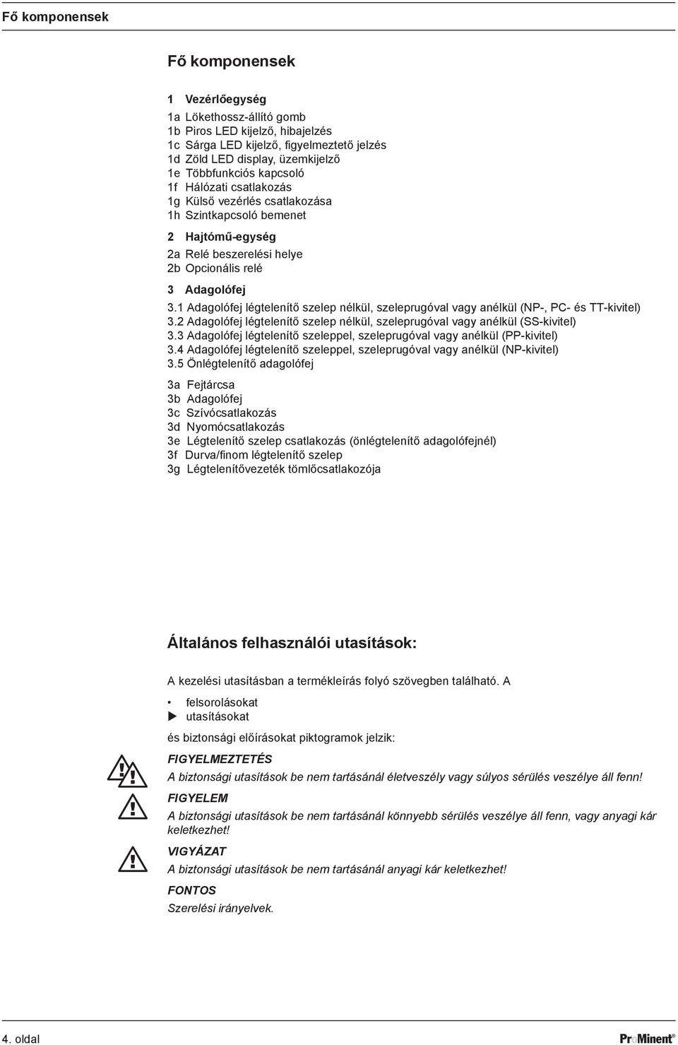 1 Adagolófej légtelenítő szelep nélkül, szeleprugóval vagy anélkül (NP-, PC- és TT-kivitel) 3.2 Adagolófej légtelenítő szelep nélkül, szeleprugóval vagy anélkül (SS-kivitel) 3.