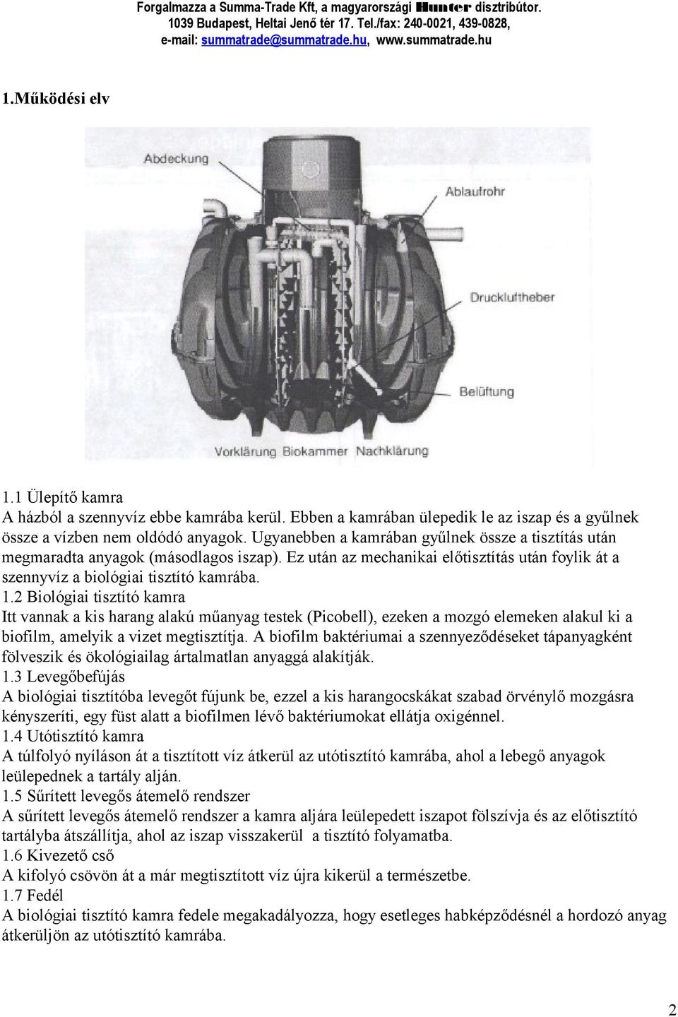 2 Biológiai tisztító kamra Itt vannak a kis harang alakú műanyag testek (Picobell), ezeken a mozgó elemeken alakul ki a biofilm, amelyik a vizet megtisztítja.