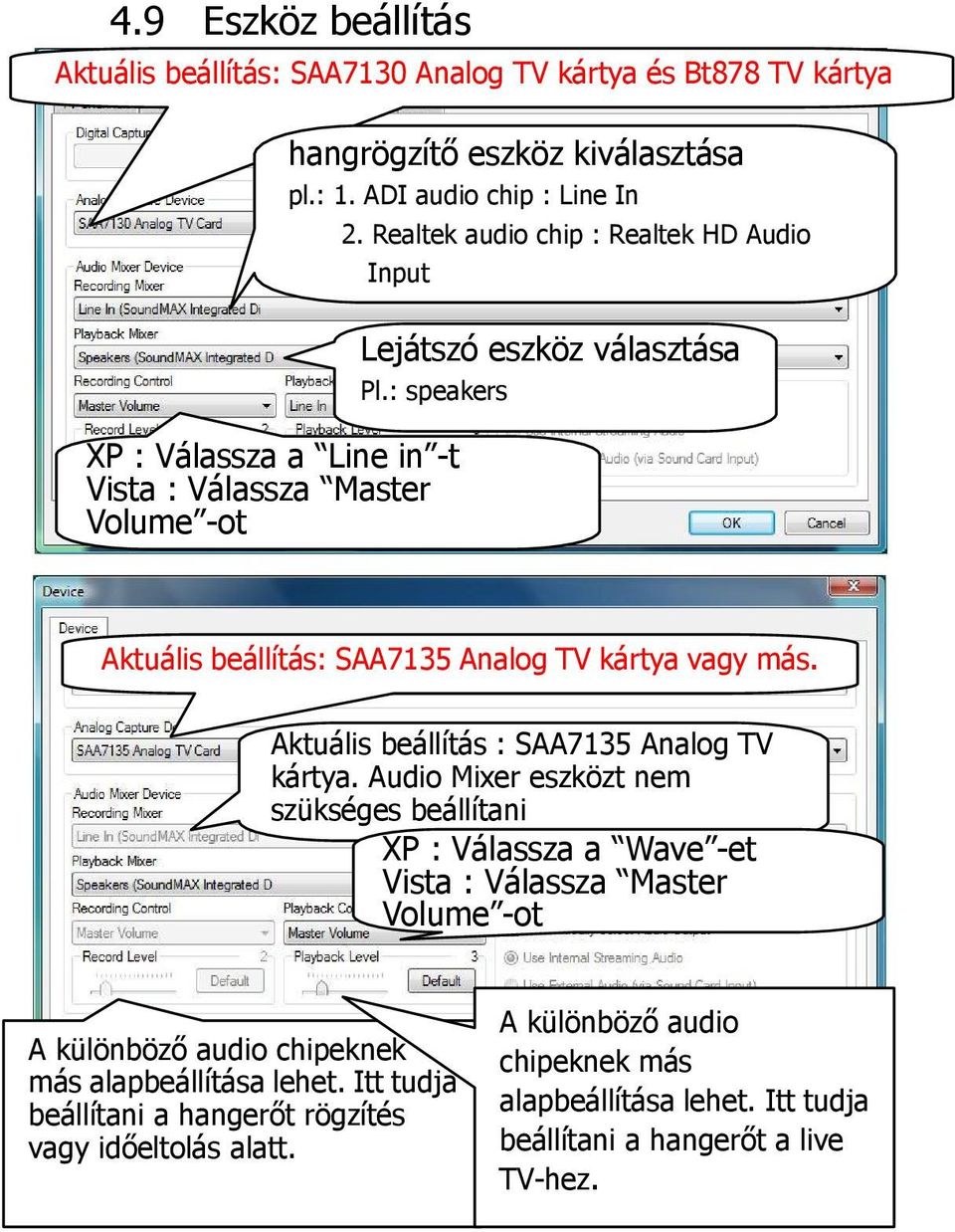 Aktuális beállítás : SAA7135 Analog TV kártya.