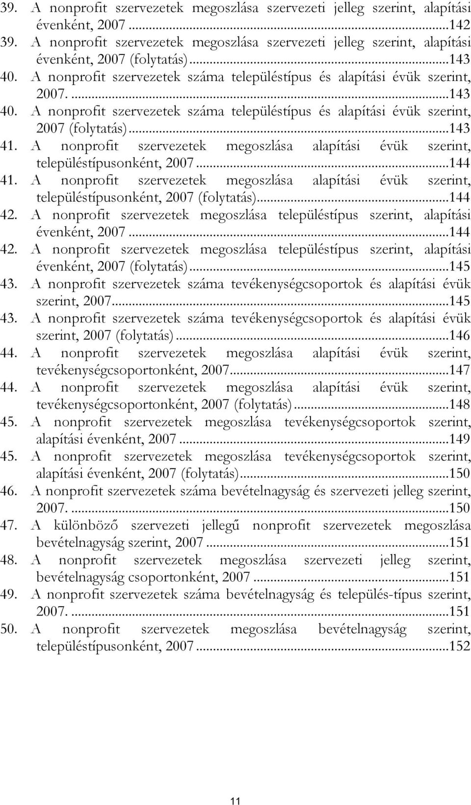 A nonprofit szervezetek megoszlása alapítási évük szerint, településtípusonként, 2007...144 41. A nonprofit szervezetek megoszlása alapítási évük szerint, településtípusonként, 2007 (folytatás).