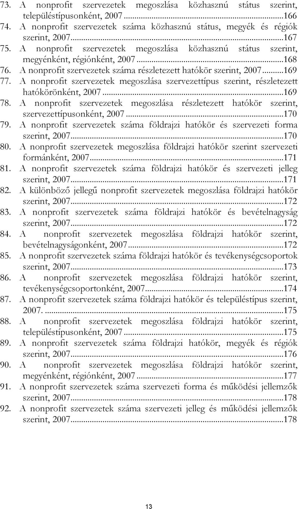 A nonprofit szervezetek megoszlása szervezettípus szerint, részletezett hatókörönként, 2007...169 78. A nonprofit szervezetek megoszlása részletezett hatókör szerint, szervezettípusonként, 2007.