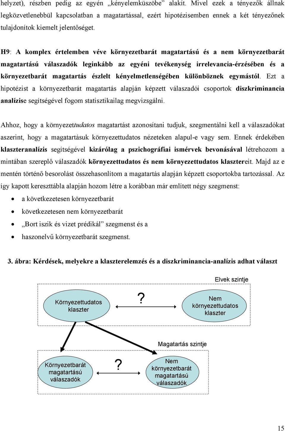 H9: A komplex értelemben véve környezetbarát magatartású és a nem környezetbarát magatartású válaszadók leginkább az egyéni tevékenység irrelevancia-érzésében és a környezetbarát magatartás észlelt