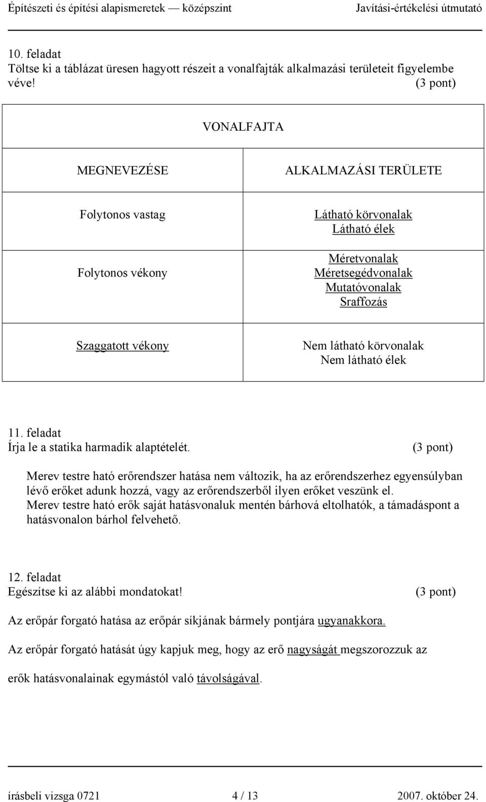 körvonalak Nem látható élek 11. feladat Írja le a statika harmadik alaptételét.