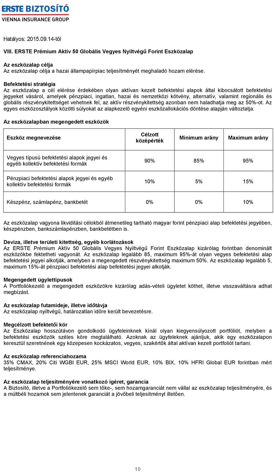 kötvény, alternatív, valamint regionális és globális részvénykitettséget vehetnek fel, az aktív részvénykitettség azonban nem haladhatja meg az 50%-ot.