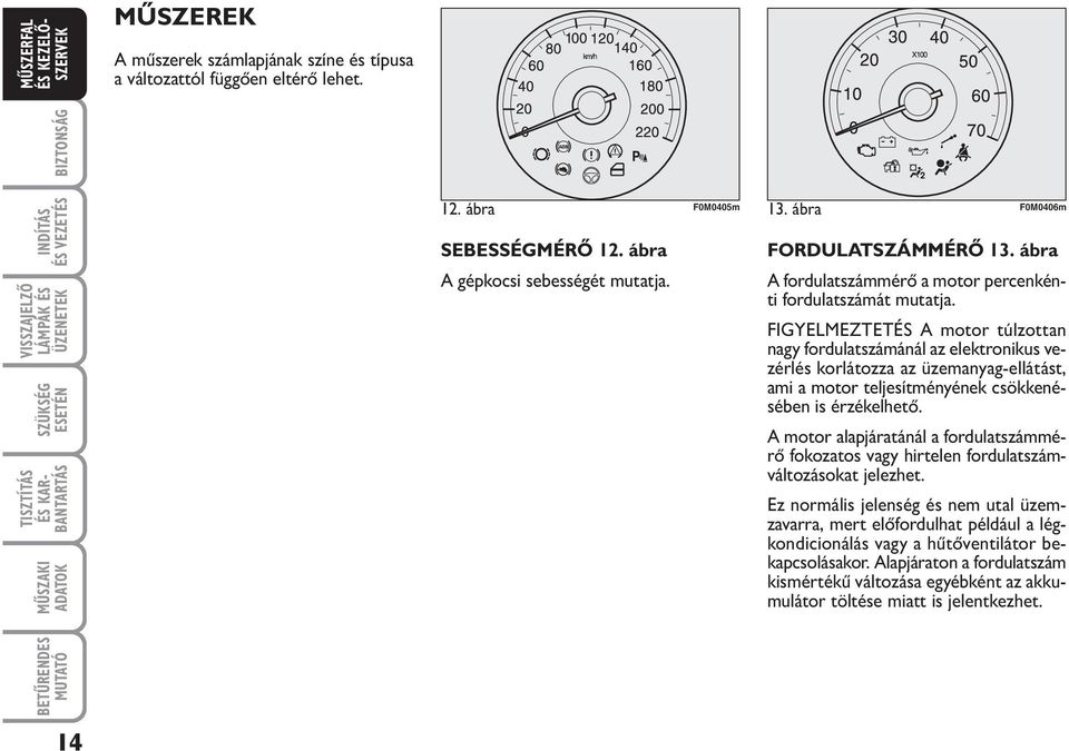 FIGYELMEZTETÉS A motor túlzottan nagy fordulatszámánál az elektronikus vezérlés korlátozza az üzemanyag-ellátást, ami a motor teljesítményének csökkenésében is érzékelhető.