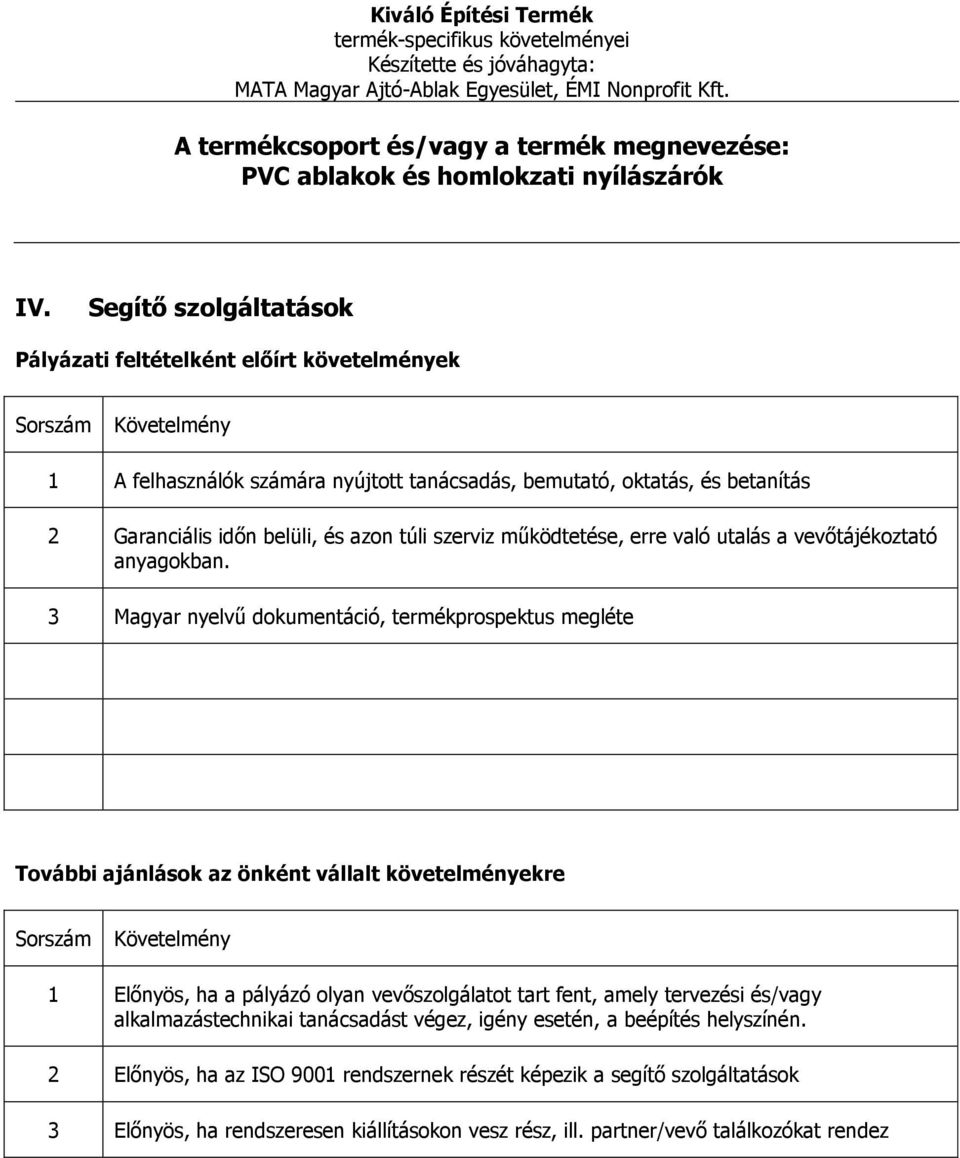 3 Magyar nyelvű dokumentáció, termékprospektus megléte 1 Előnyös, ha a pályázó olyan vevőszolgálatot tart fent, amely tervezési és/vagy