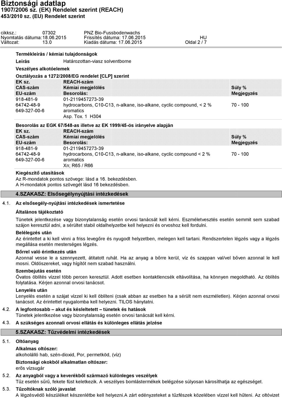 1 H304 Besorolás az EGK 67/548-as illetve az EK 1999/45-ös irányelve alapján EK sz.