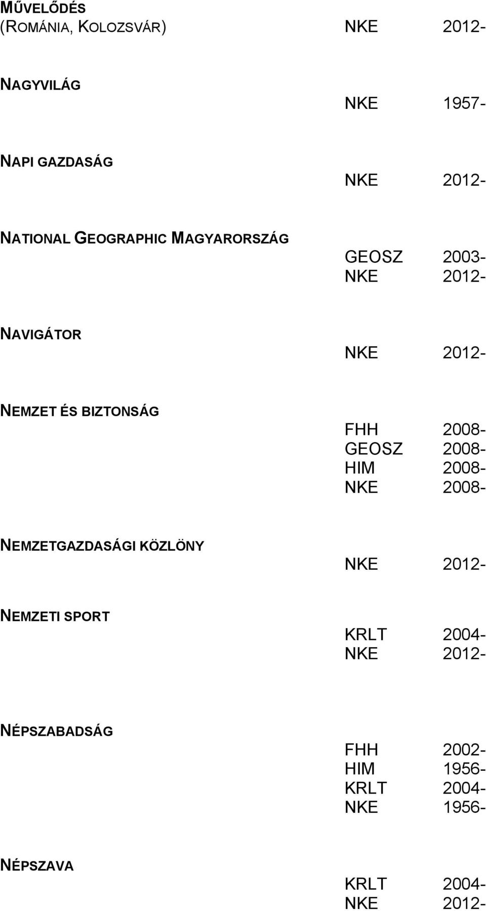 GEOSZ 2008- HIM 2008- NKE 2008- NEMZETGAZDASÁGI KÖZLÖNY NEMZETI SPORT KRLT