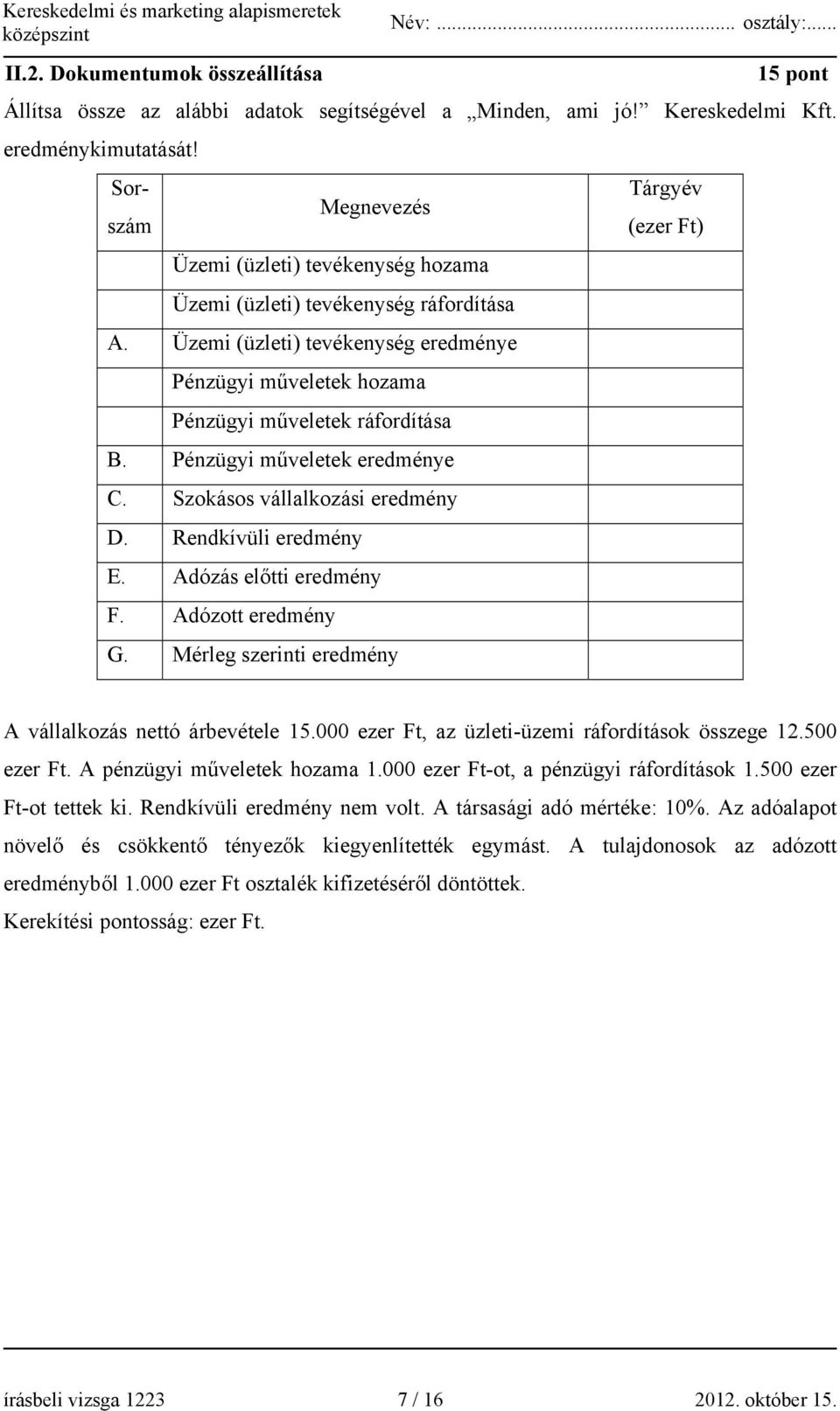 Üzemi (üzleti) tevékenység eredménye Pénzügyi műveletek hozama Pénzügyi műveletek ráfordítása B. Pénzügyi műveletek eredménye C. Szokásos vállalkozási eredmény D. Rendkívüli eredmény E.