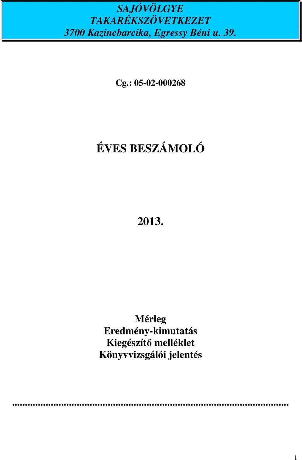 : 05-02-000268 ÉVES BESZÁMOLÓ 2013.