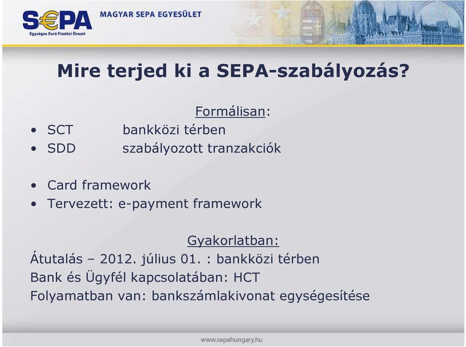 framework Tervezett: e-payment framework Gyakorlatban: Átutalás 2012.